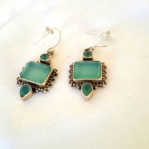 SALE - Silver dangle earrings with green stones.